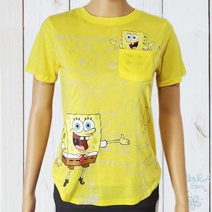 NWT SPONGEBOB SQUAREPANTS AUTHENTIC JUNIORS WOMEN'S YELLOW SHORT SLEEVE T-SHIRT